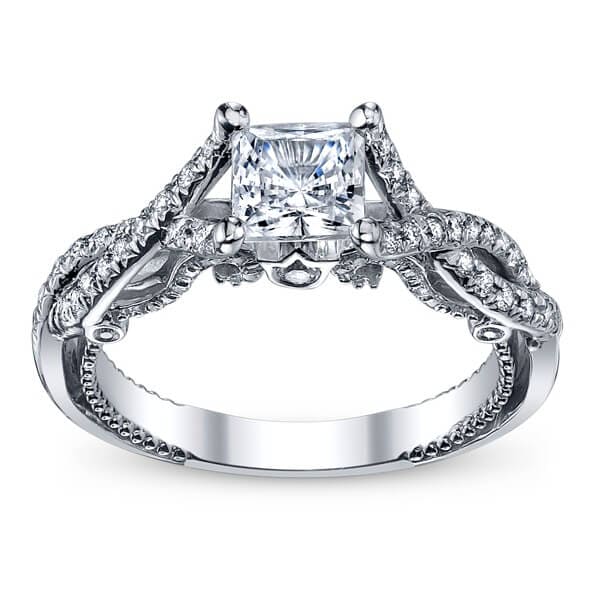 Designer Princess Brilliant Cut Diamond Cross Over Verragio Insignia Engagement Ring