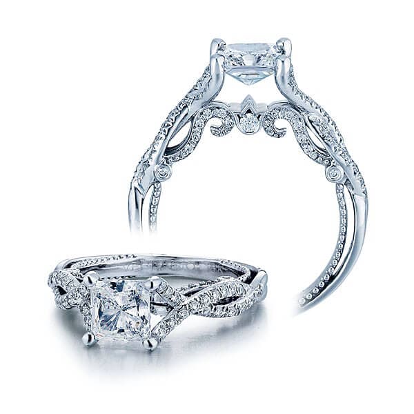 Designer princess brilliant cut diamond cross over verragio insignia engagement ring
