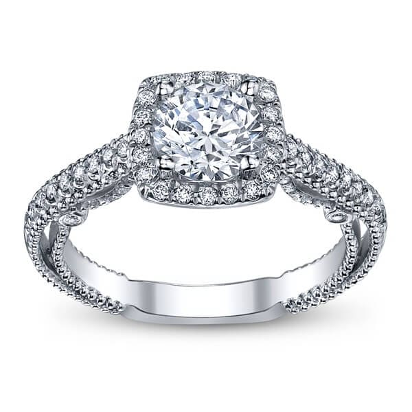 U  pave milgrain round brilliant cut diamond verragio insignia engagement ring