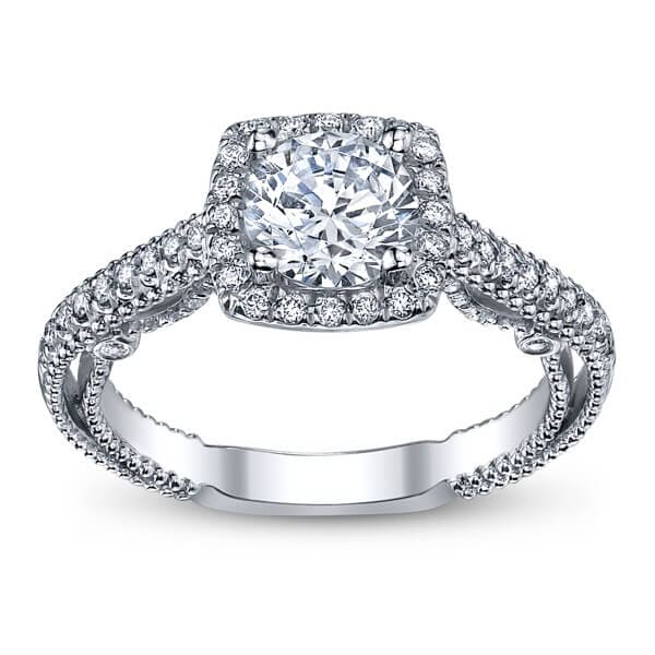 U- Pave Milgrain Round Brilliant Cut Diamond Verragio Insignia Engagement Ring