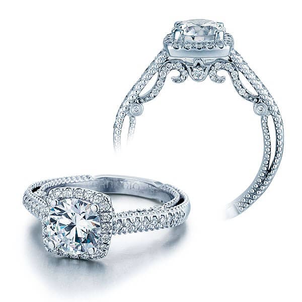 U  pave milgrain round brilliant cut diamond verragio insignia engagement ring