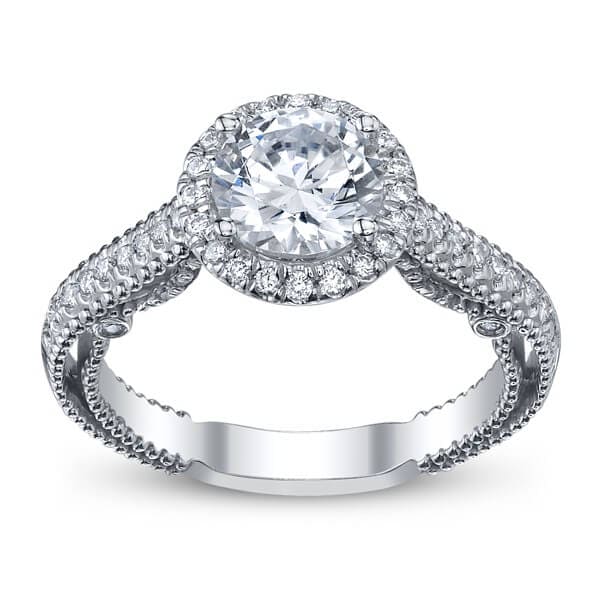 Milgrain round brilliant cut diamond verragio insignia engagement ring