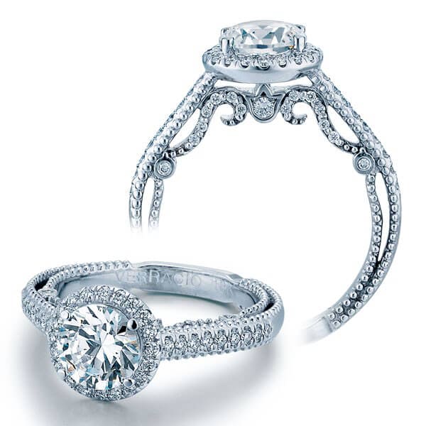 Milgrain round brilliant cut diamond verragio insignia engagement ring