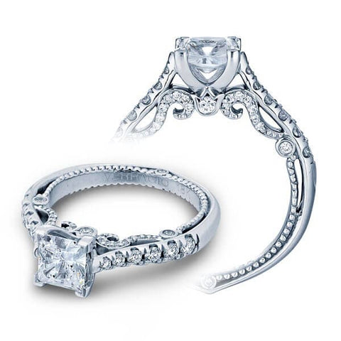 U-Pave Princess Cut Diamond Verragio Insignia Engagement Ring W/ Milgrain