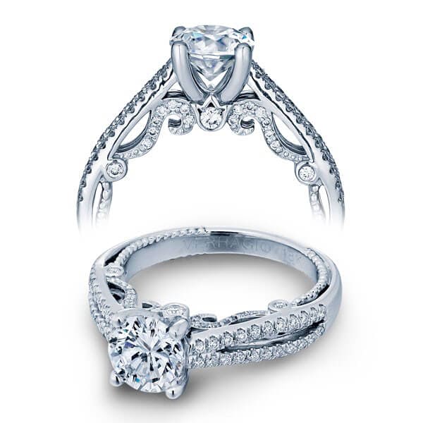 Split Band Verragio Insignia Round Brilliant Cut Diamond Engagement Ring W/ Milgrain