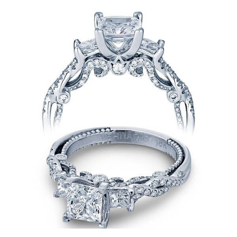 Three Stone Princess Cut Verragio Insignia Criss Cross Diamond Engagement Ring