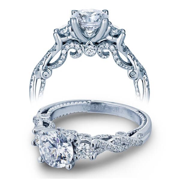 Three stone verragio insignia infinite design round cut diamond engagement ring