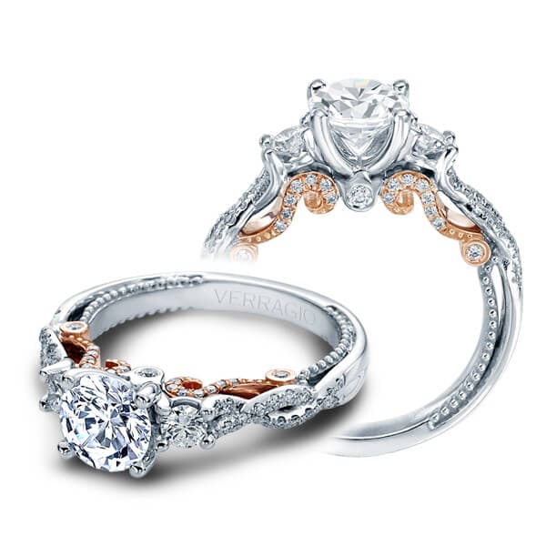 Three Stone Verragio Insignia Criss Cross Round Cut Diamond Engagement Ring
