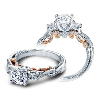Three Stone Verragio Insignia Criss Cross Round Cut Diamond Engagement Ring