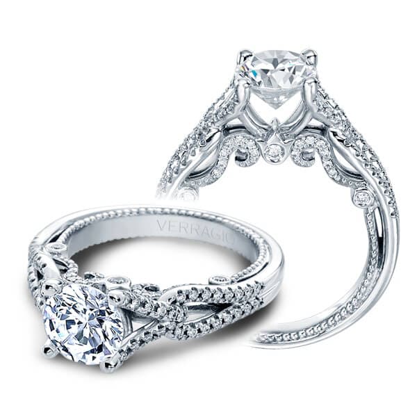 Halo split shank round brilliant cut diamond verragio insignia engagement ring