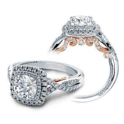 Cushion Double Halo Criss Cross Diamond Engagement Ring From The Verragio Insignia Collection