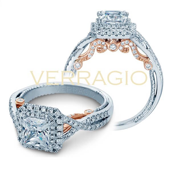 Cross Over Verragio Insignia  Double Row Halo Princess Cut Diamond Engagement Ring