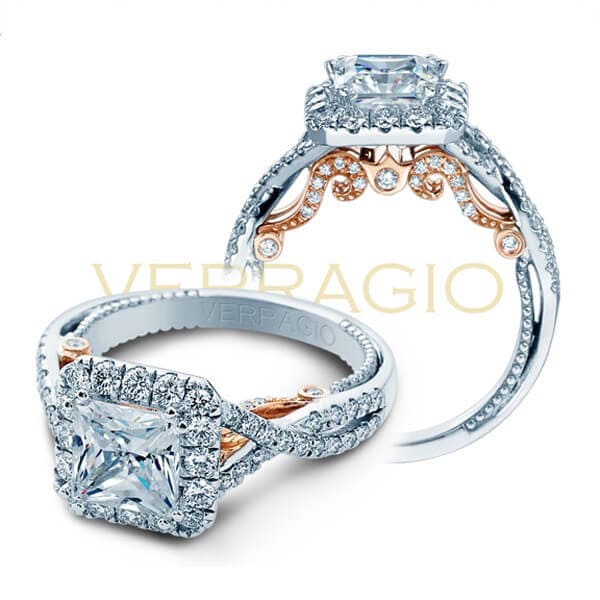 Criss cross classic u pave diamond verragio insigina princess cut diamond engagement ring