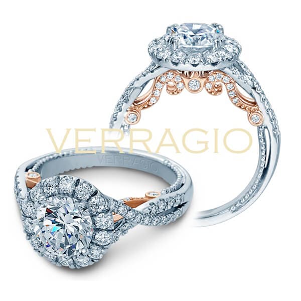 U pave diamond verragio insigina round cut diamond criss cross classic engagement ring