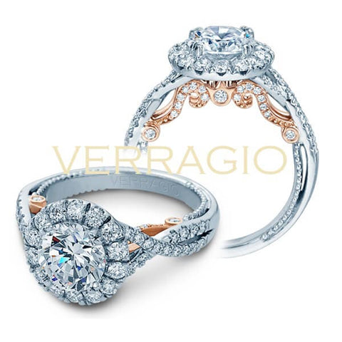 U-Pave Diamond Verragio Insigina Round Cut Diamond Criss Cross Classic Engagement Ring