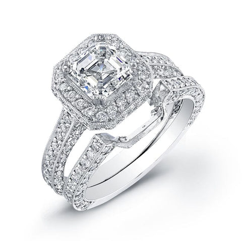 Halo Asscher Cut Diamond Ring Set