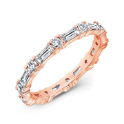  Baguette & Round Diamond Eternity Band Rose Gold