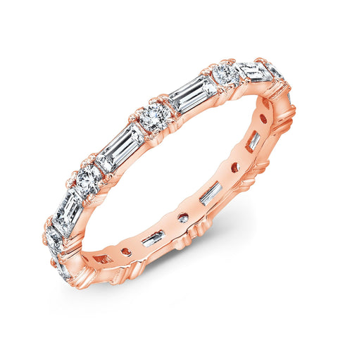  Baguette & Round Diamond Eternity Band Rose Gold