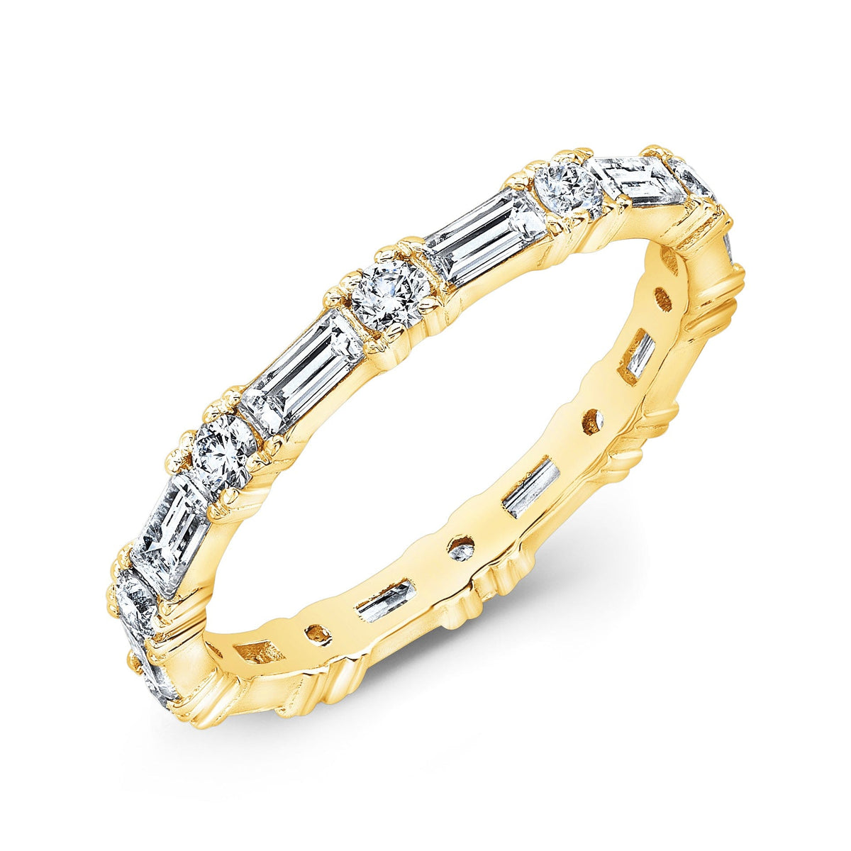  baguette & round diamond eternity band yellow gold