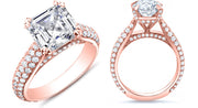 3 Row Pave Diamond Engagement Ring with Pave on Prongs