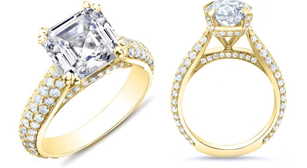 3.20 Ct. Asscher 3 Row Pave Engagement Ring H Color VVS2 GIA Certified