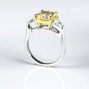 Yellow Cushion & Bullet Cut 3Stone Diamond Ring Side Profile