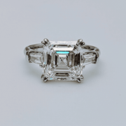 Asscher Cut & Baguettes 3Stone Diamond Ring Front View