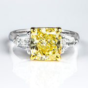 7.90 Ct. Fancy Yellow Cushion & Bullet Cut 3 Stone Diamond Ring VS2 GIA Certified