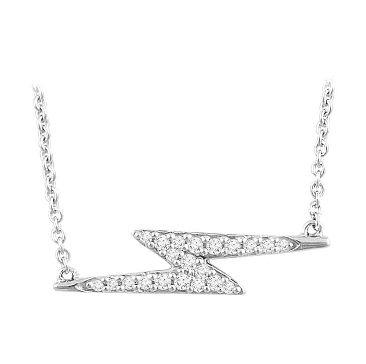 14k White Gold Diamond Lightning Bolt Pendant - High Polish, 0.03cttw, Symbol Of Power, Free Gift Packaging