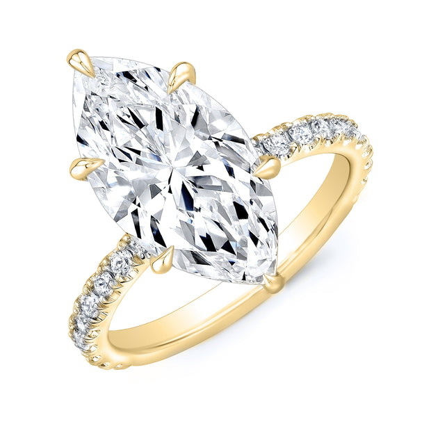 Marquise Cut Hidden Halo Diamond Engagement Ring  Yellow Gold