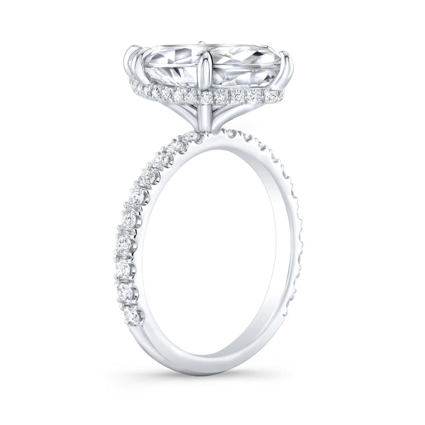 Marquise Cut Hidden Halo Diamond Engagement Ring  White Gold Side View