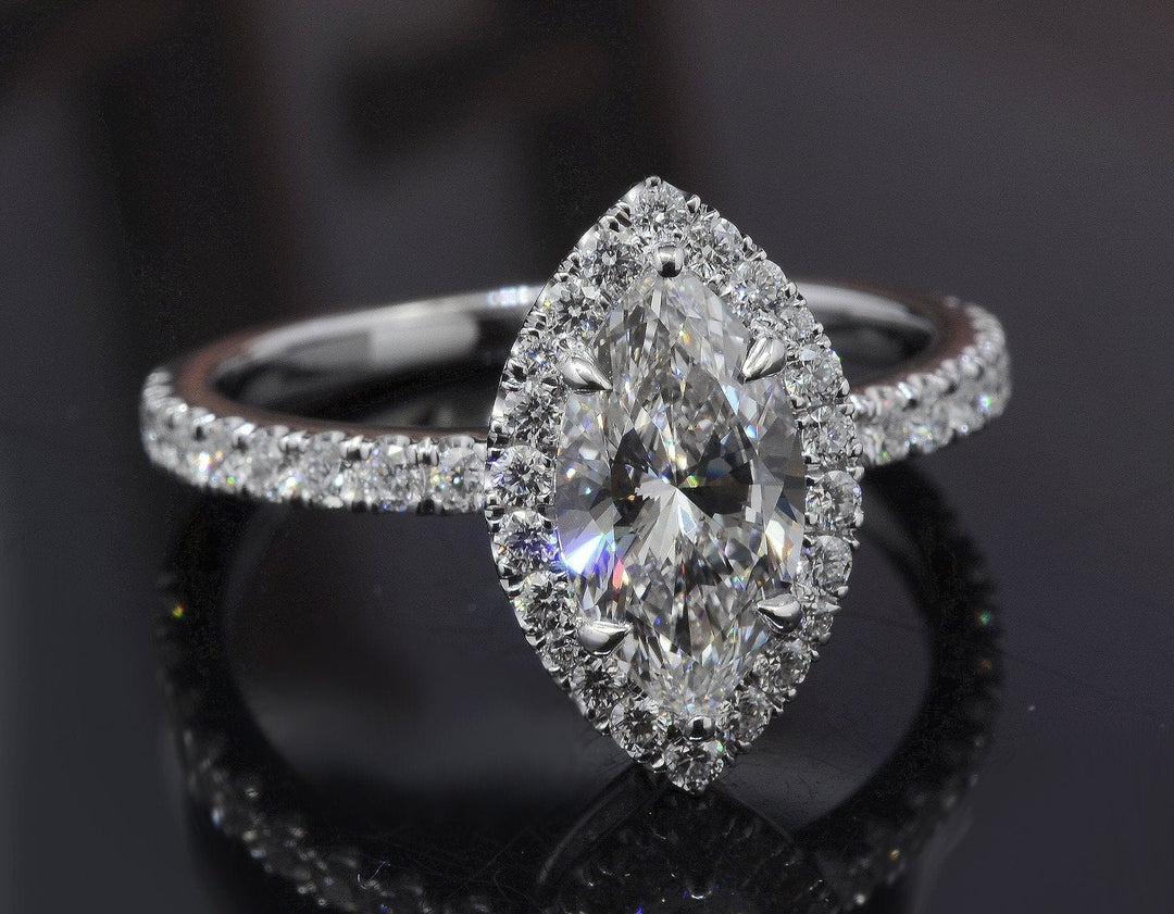Marquise Halo Engagement Ring 1.6 Ct H VS2 GIA Kingofjewelry