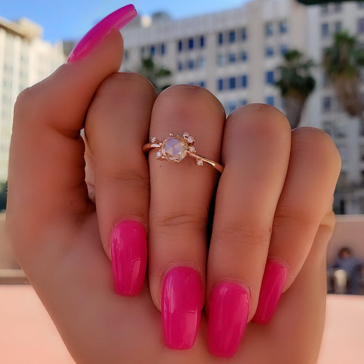 Rose cut diamond cluster ring