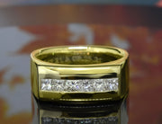 Men's Diamond Ring Channel Set Princess Cut Yellow gold Front View