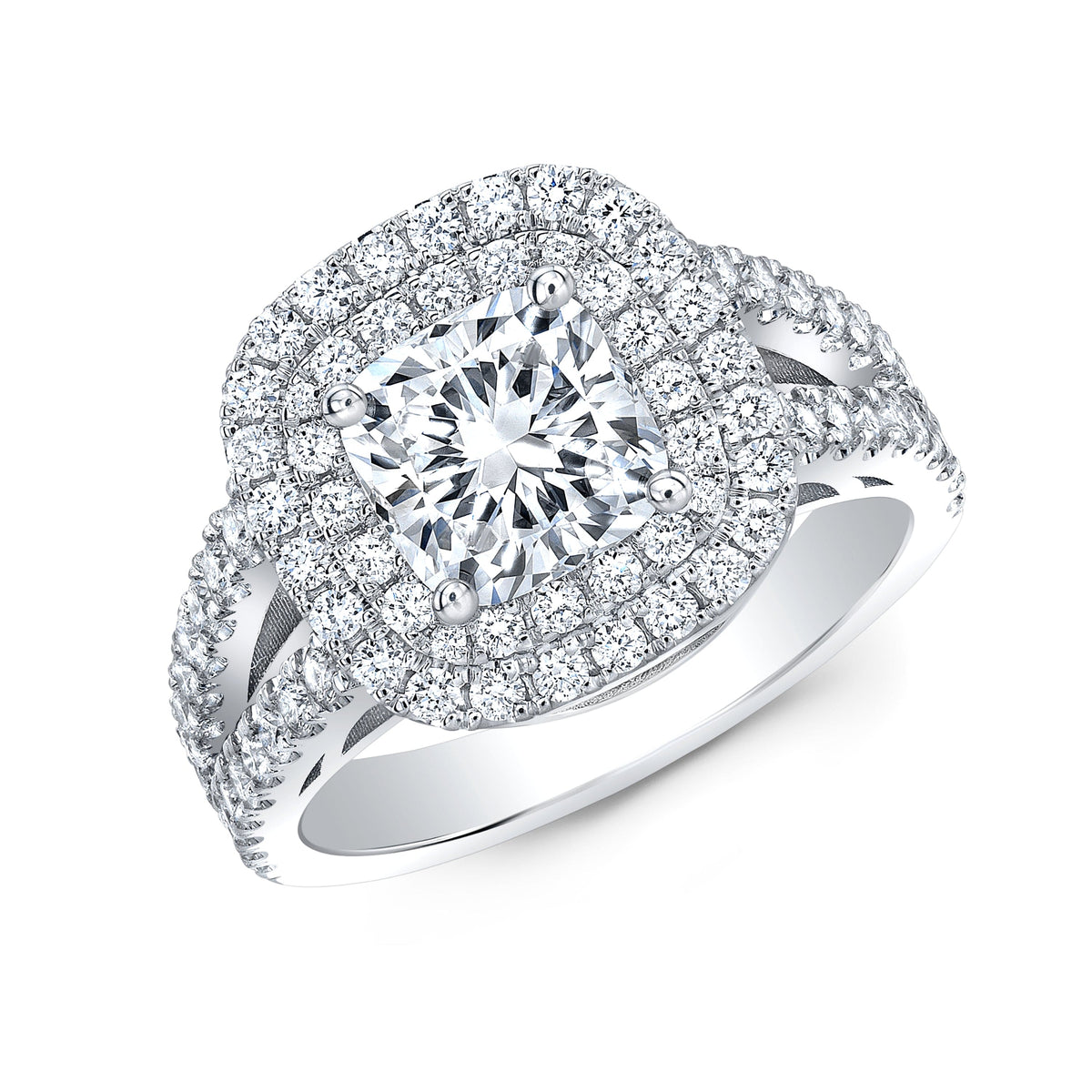 Halo cushion engagement ring