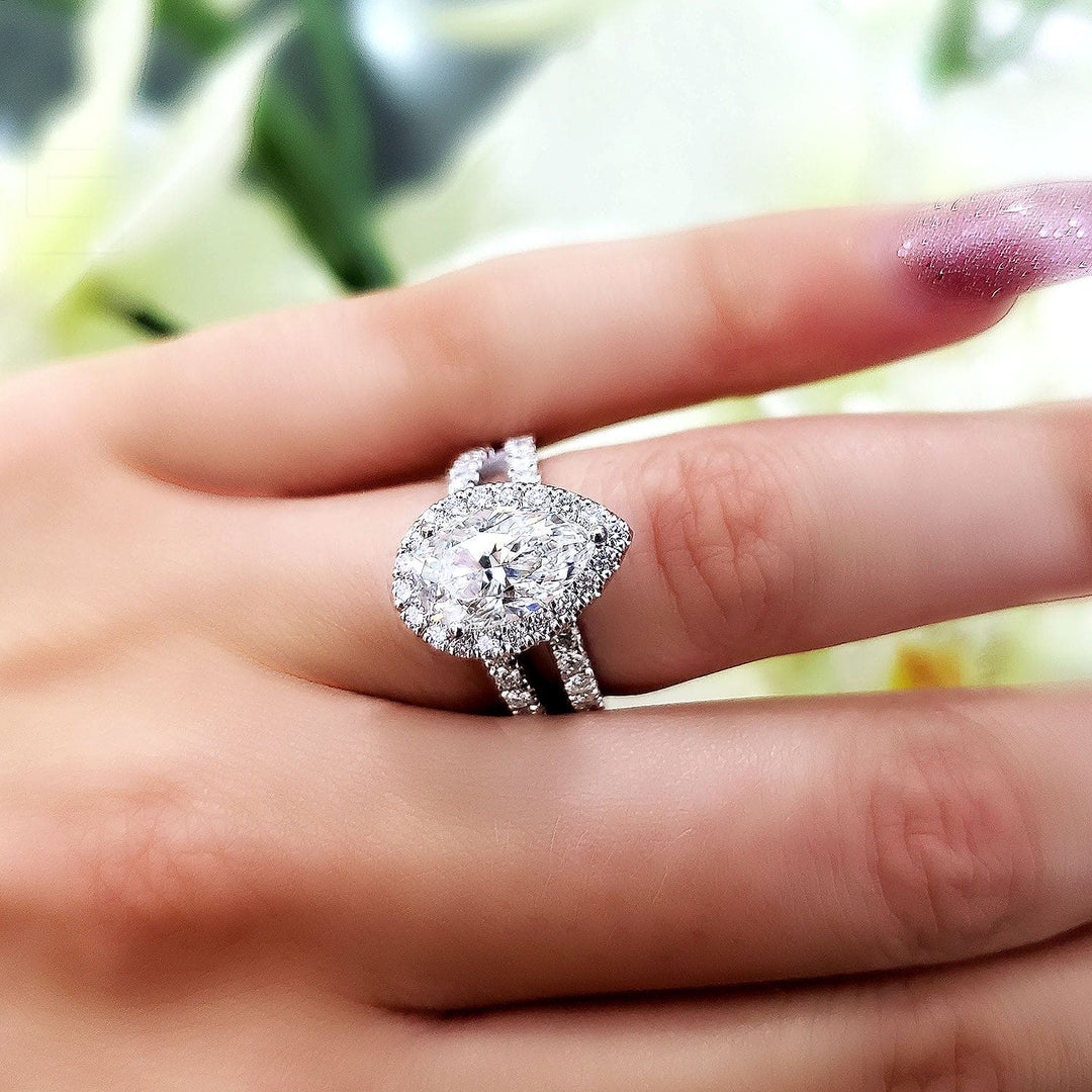 2.90 Ct. Pear Tear Drop Halo Split Shank Ring F Color VS1 GIA Certified