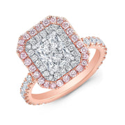Radiant Double Halo with Pink Diamond 