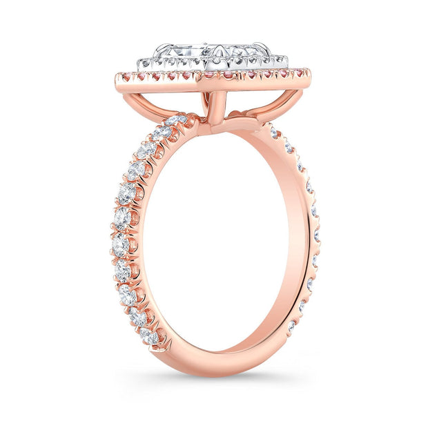 Radiant Double Halo with Pink Diamond Side Profile