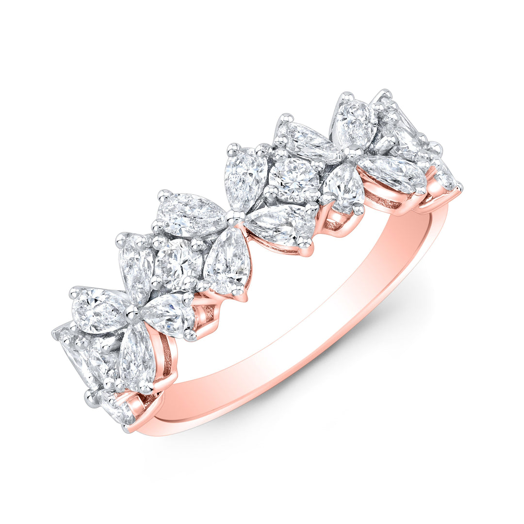 Round & Pear Cut Half Eternity Ring Rose Gold
