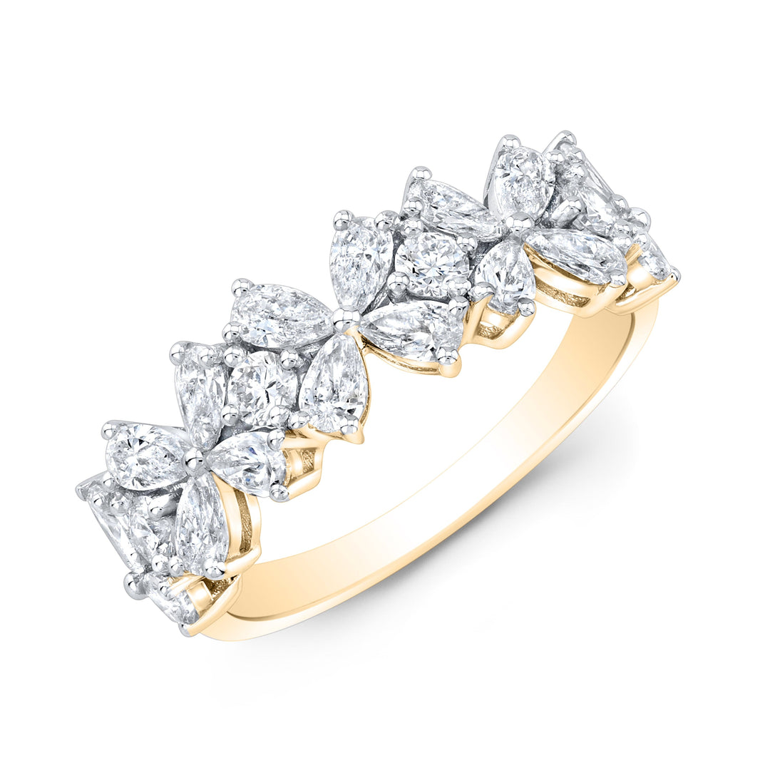 Round & Pear Cut Half Eternity Ring Yellow Gold