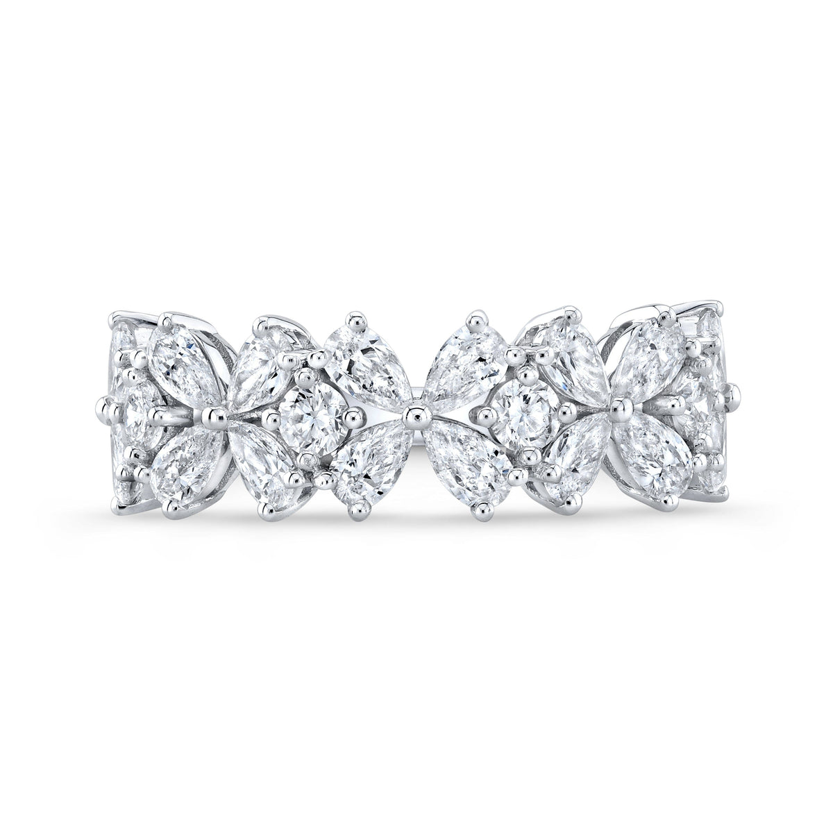 Round & pear cut half eternity ring front view