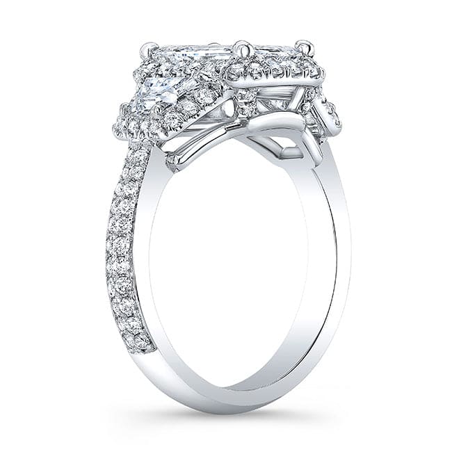 Halo emerald & trapezoids engagement ring side profile