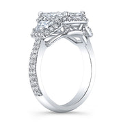 Halo Emerald & Trapezoids Engagement Ring Side Profile