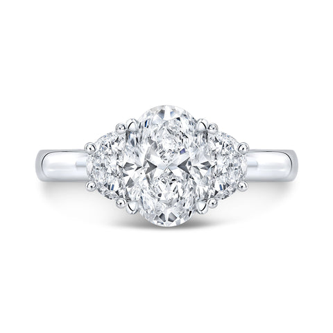3.30 Ct. Oval & Half Moons 3-Stone Diamond Ring H Color SI1 GIA Certified