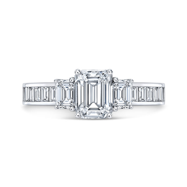 2.90 Ctw 3 Stone Emerald Cut ring Set with Baguettes F Color VS1 GIA Certified