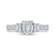 3 Stone Emerald Cut Diamond ring Set with Baguettes front