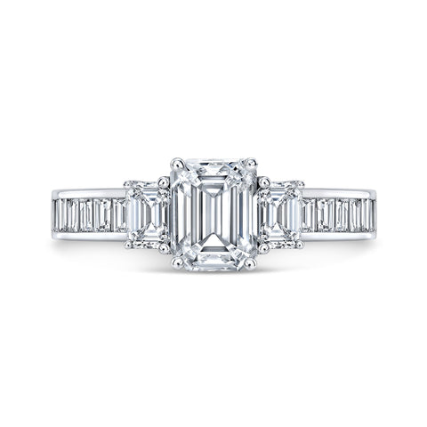 2.20 Ct 3 Stone Emerald Cut Diamond ring Set with Baguettes H Color VVS1 GIA Certified