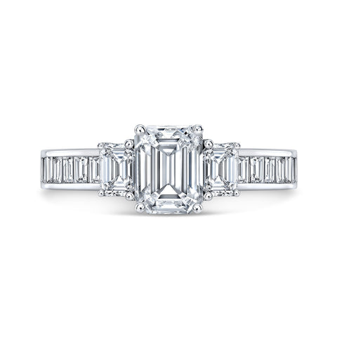 3.10 Ct 3 Stone Emerald Cut Diamond Ring Set with Accents G Color VVS1 GIA Certified