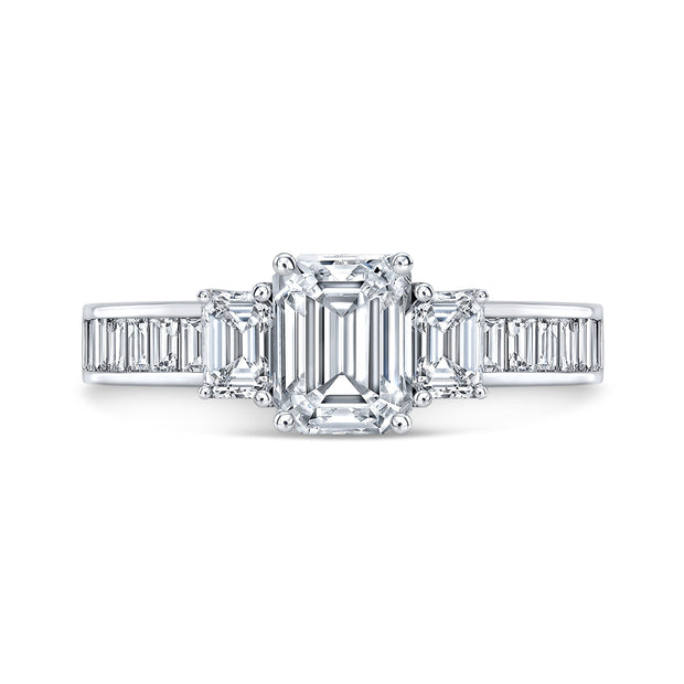 3.70 Ct Emerald Cut 3 Stone Engagement Ring Set w Baguettes H Color VVS1 GIA Certified