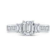 2.40 Ct 3 Stone Emerald Cut Diamond ring Set with Baguettes F Color VS2 GIA Certified